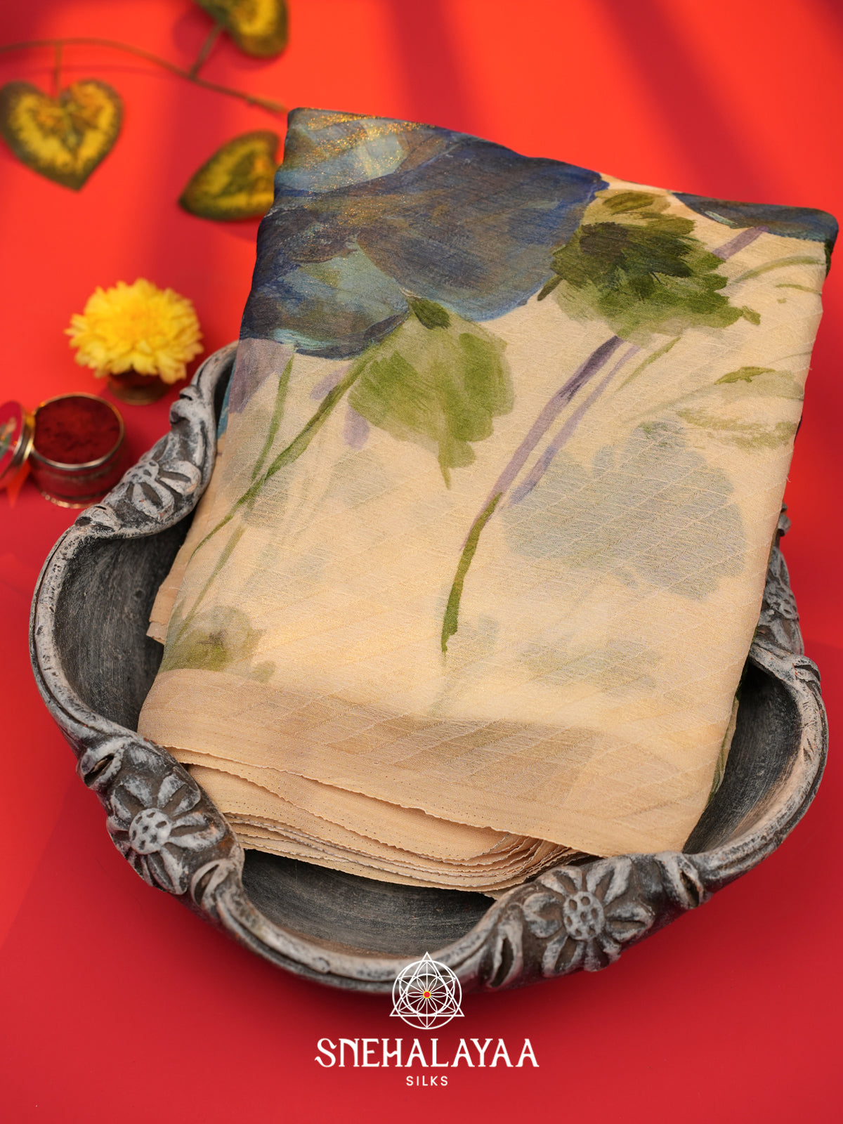 Cream Chiffon Saree