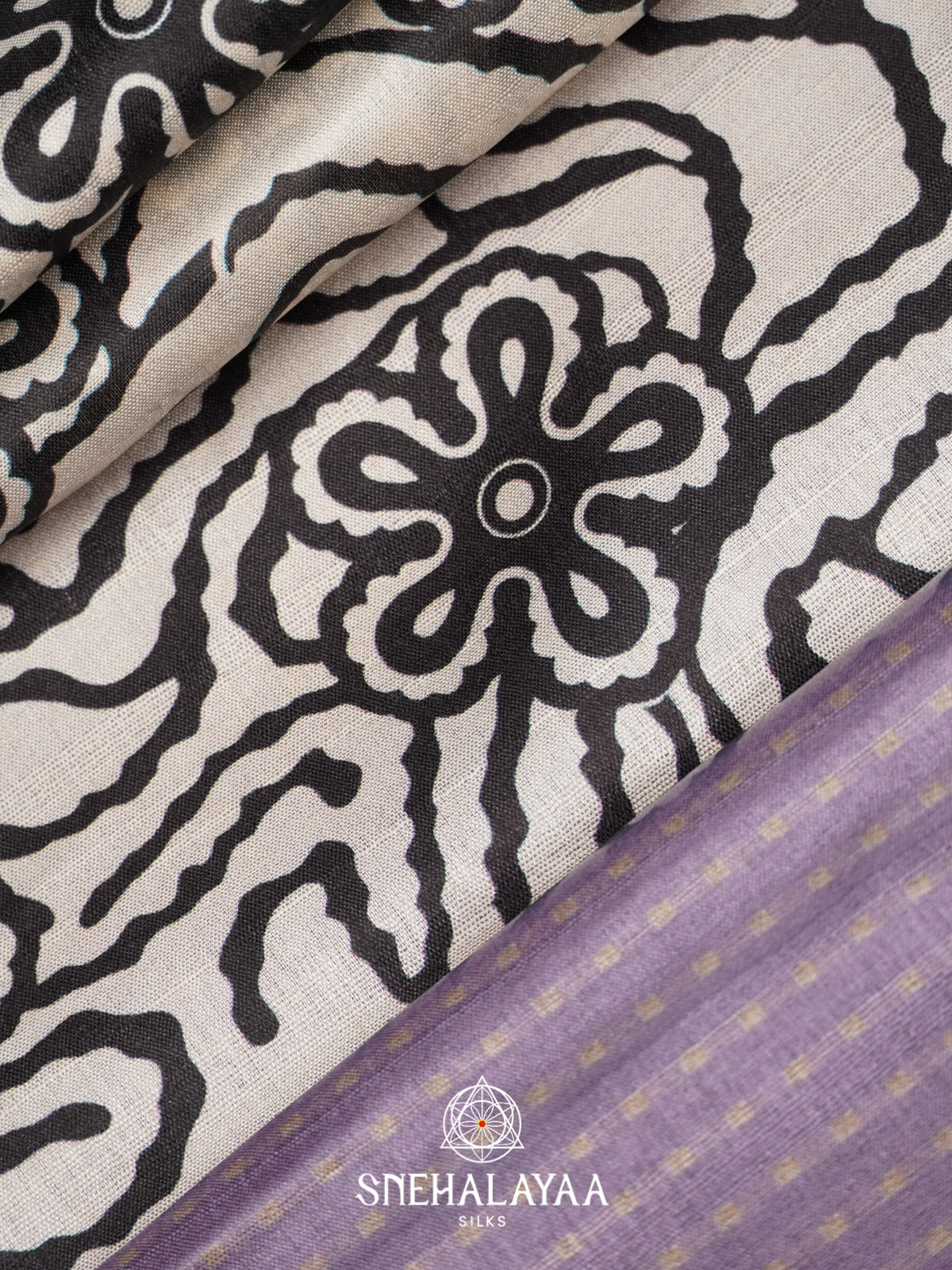 White with Lavender  Tussar Saree