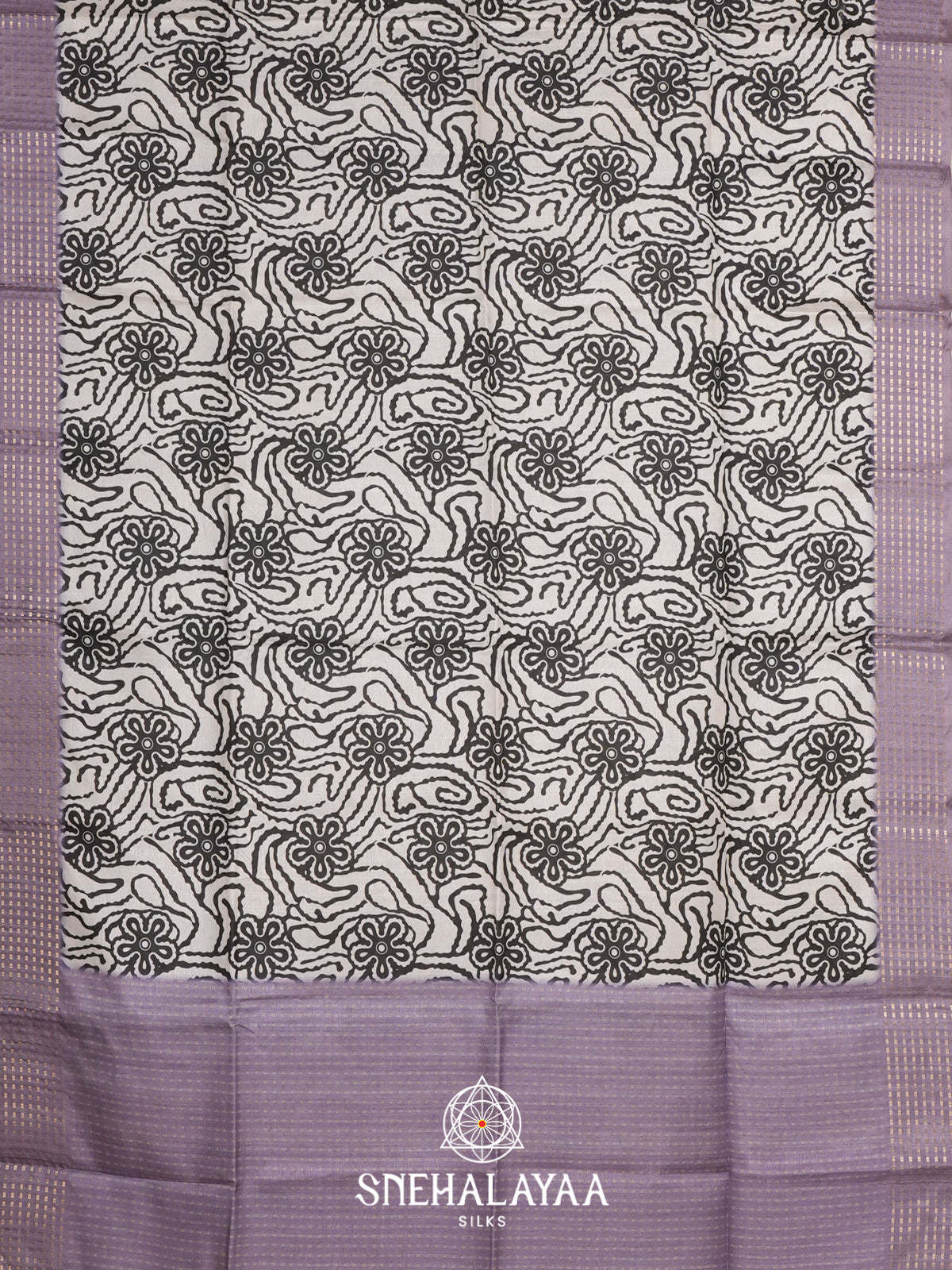 White with Lavender  Tussar Saree