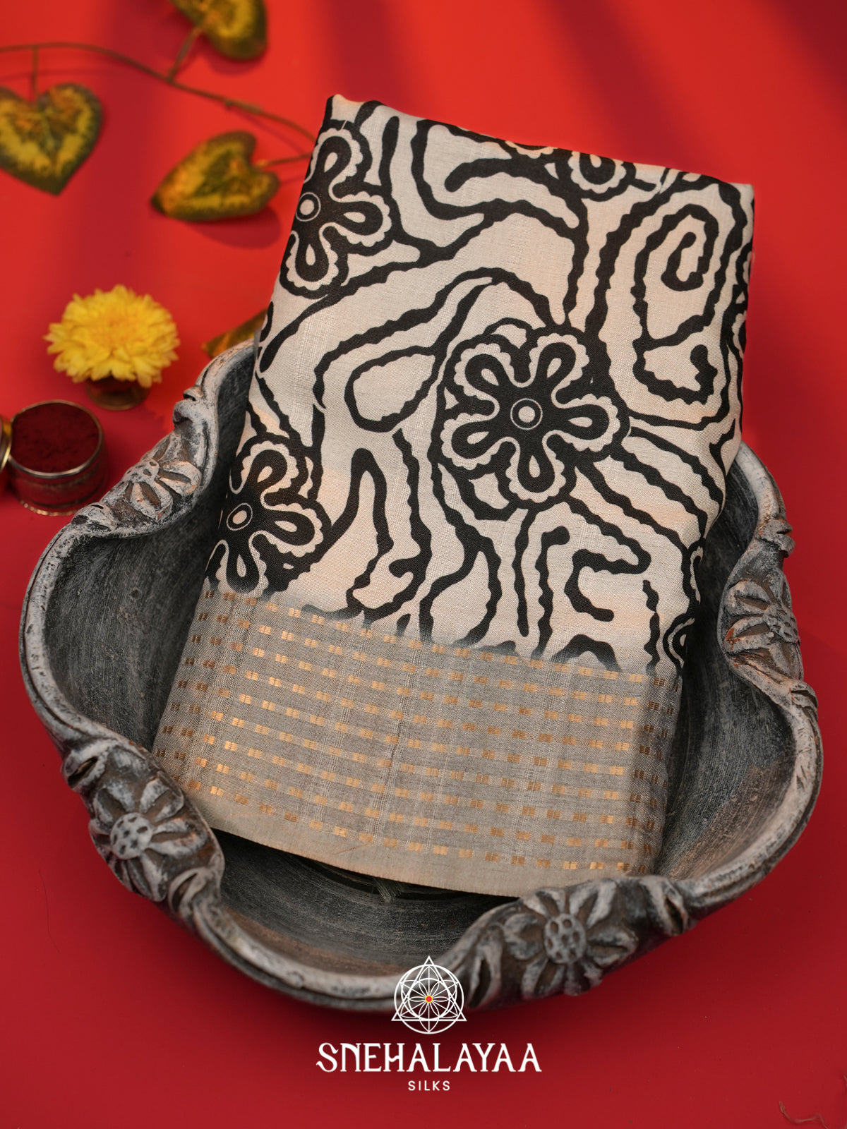 White with Grey  Tussar Saree