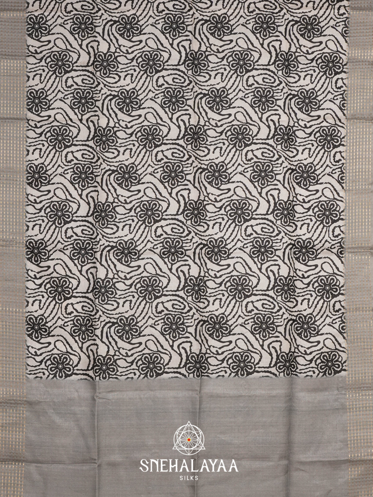 White with Grey  Tussar Saree