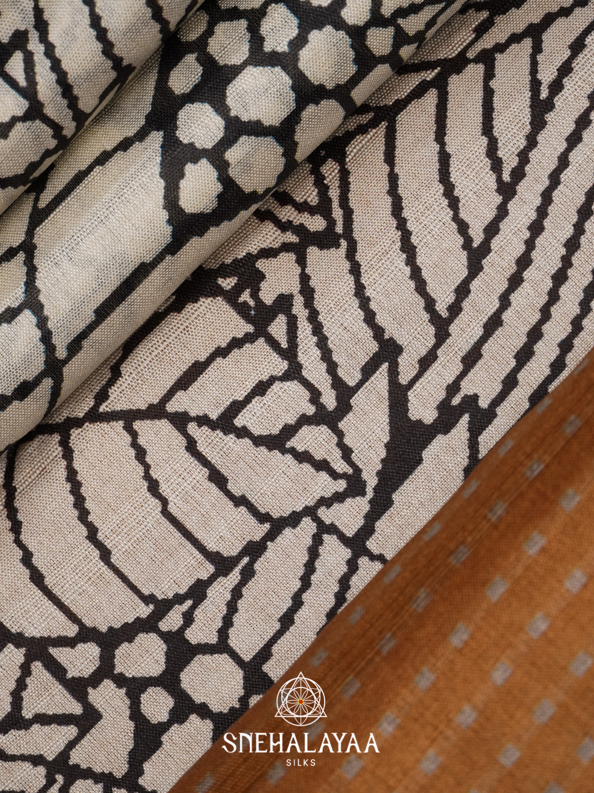 White with Amber Gold  Tussar Saree