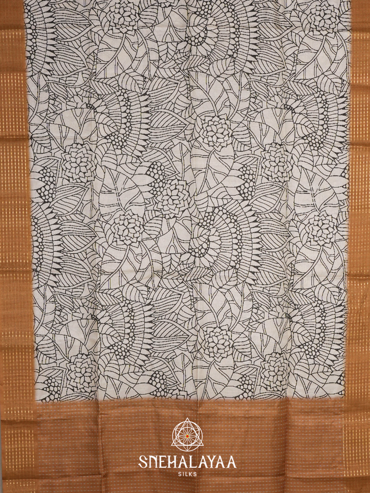 White with Amber Gold  Tussar Saree