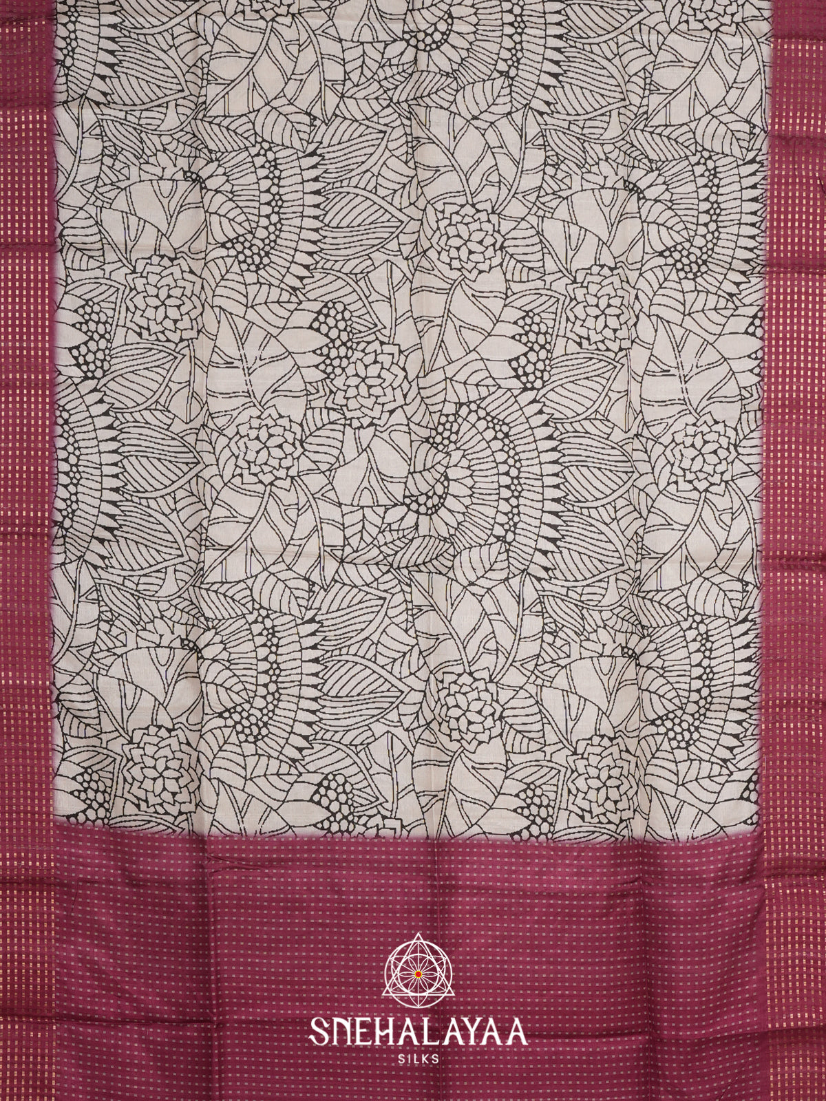 White with Magenta  Tussar Saree