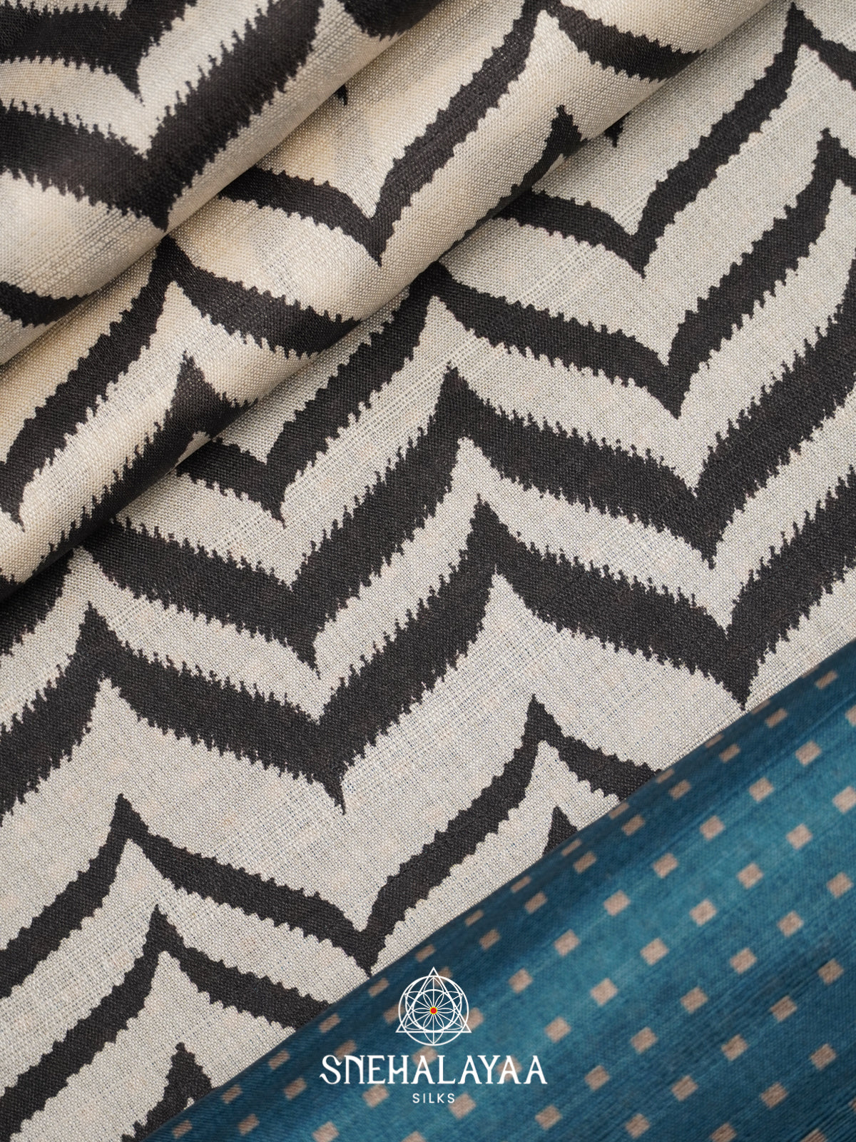 White with Blue  Tussar Saree