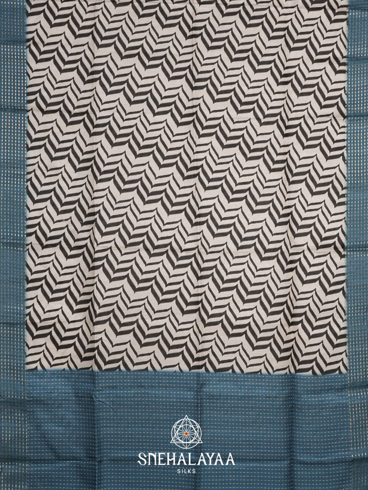 White with Blue  Tussar Saree
