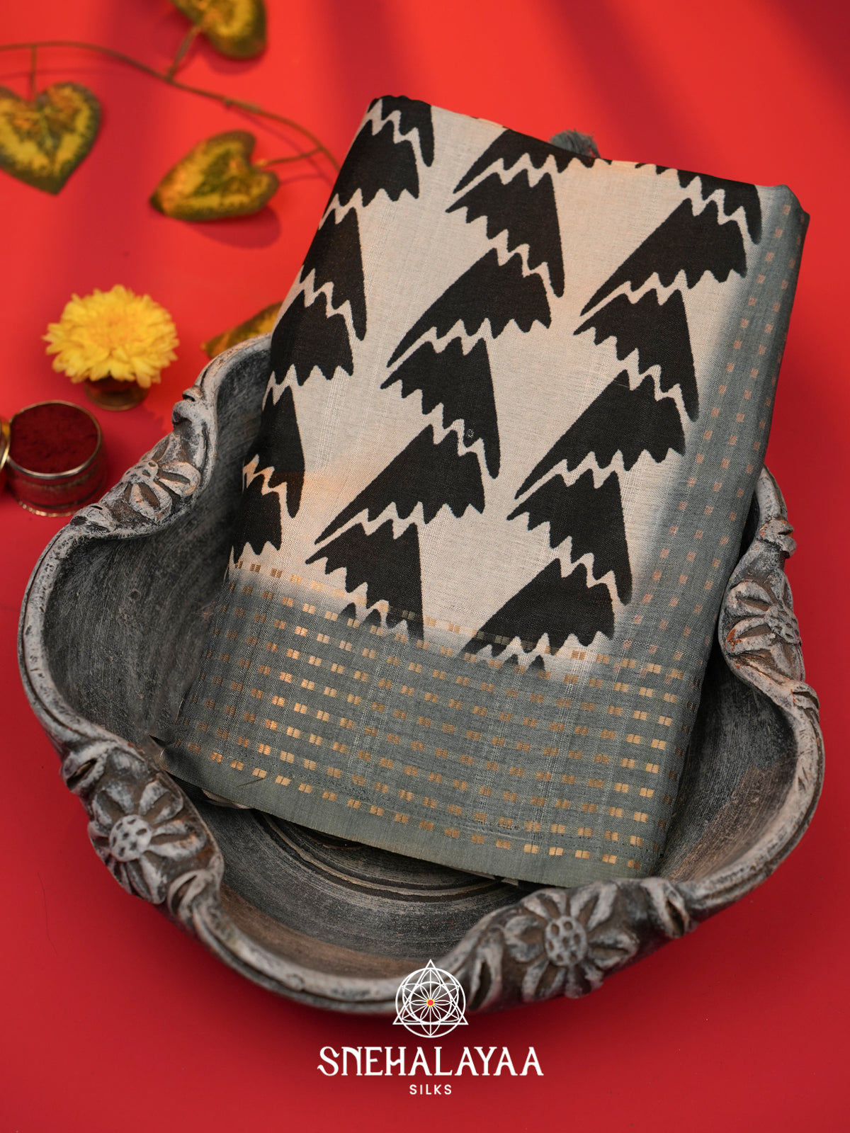 White with Grey  Tussar Saree