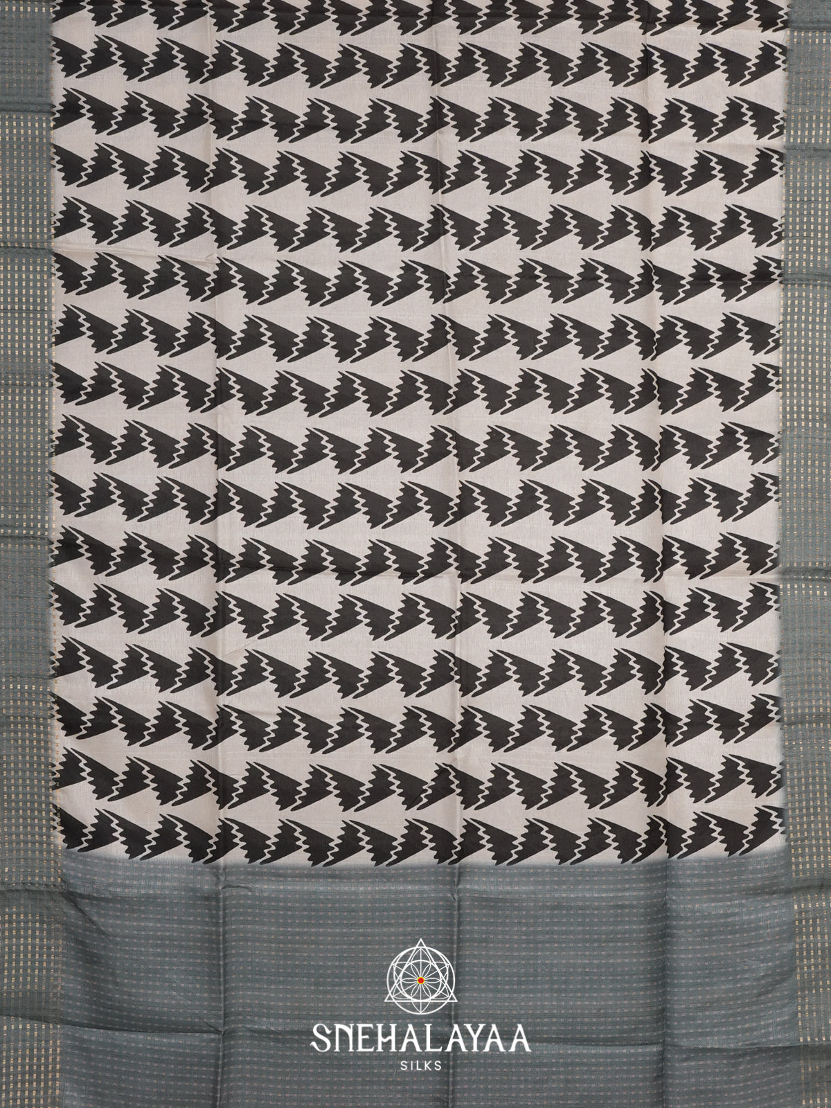 White with Grey  Tussar Saree