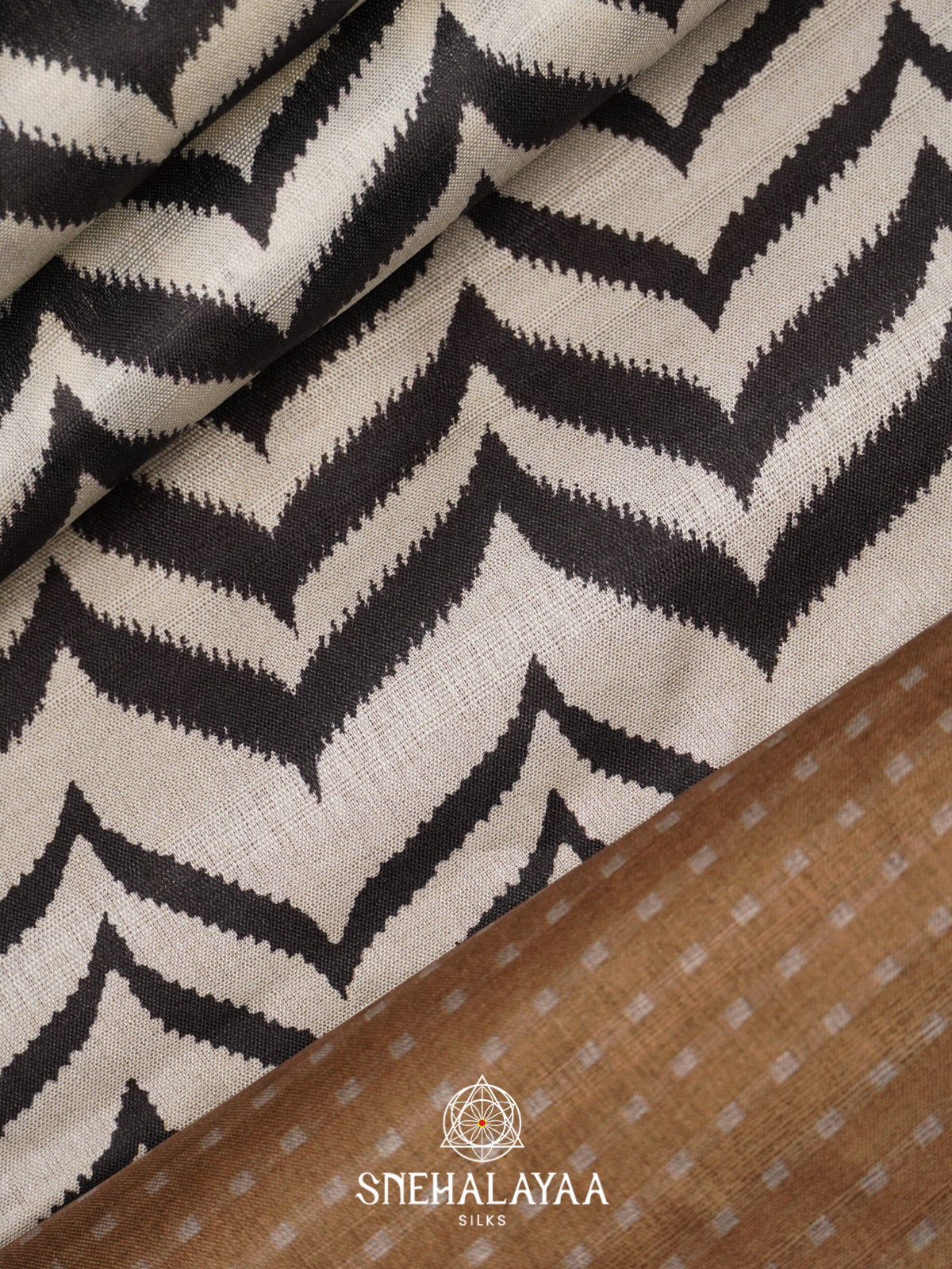 White with Brown  Tussar Saree