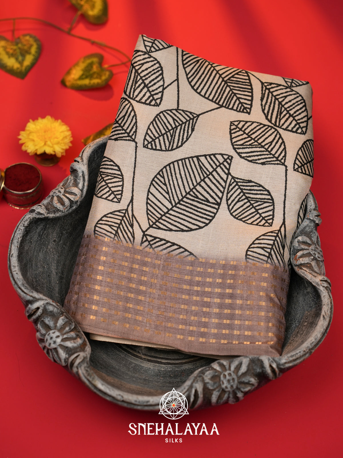 White with Grey  Tussar Saree