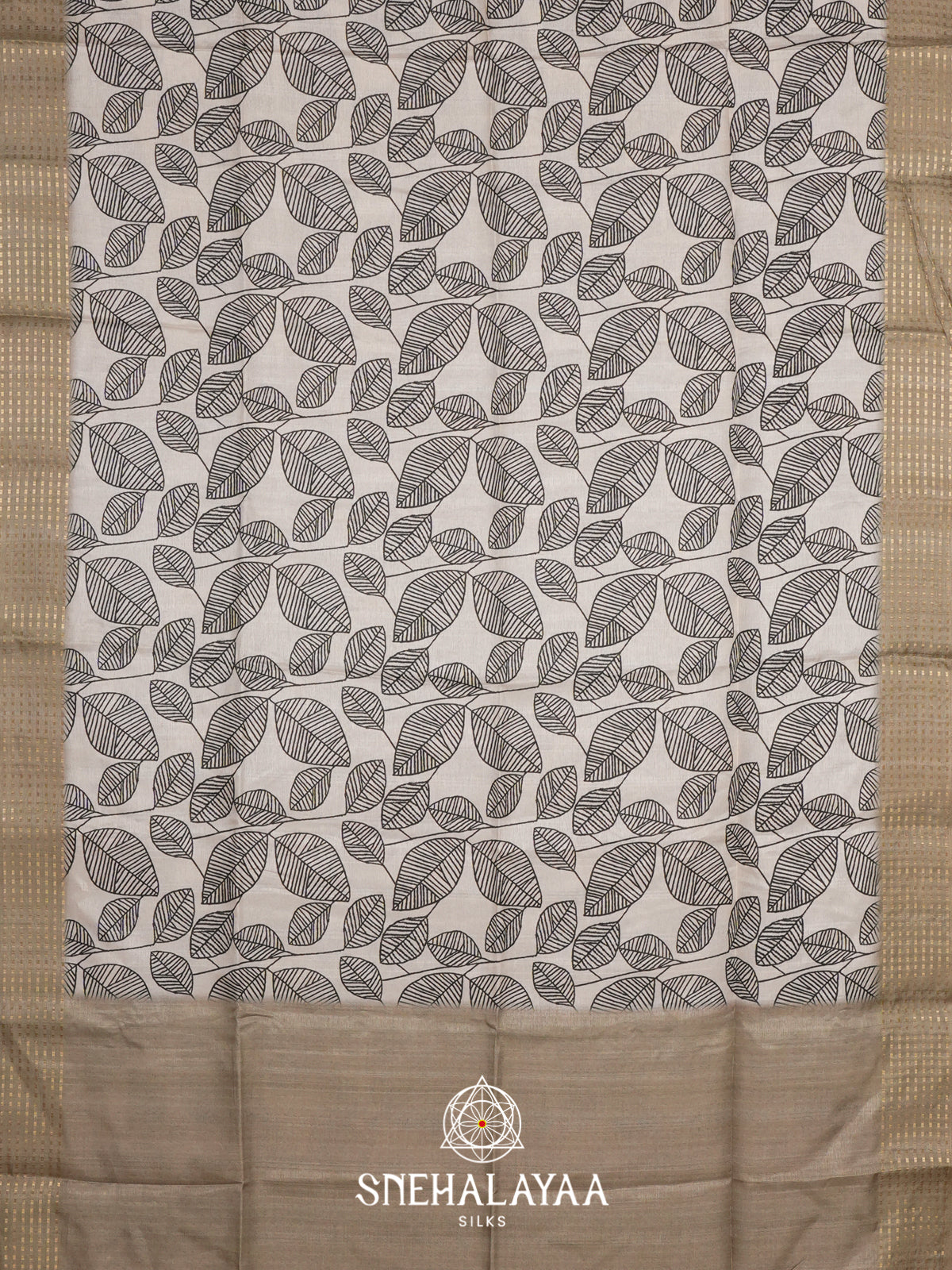 White with Beige  Tussar Saree