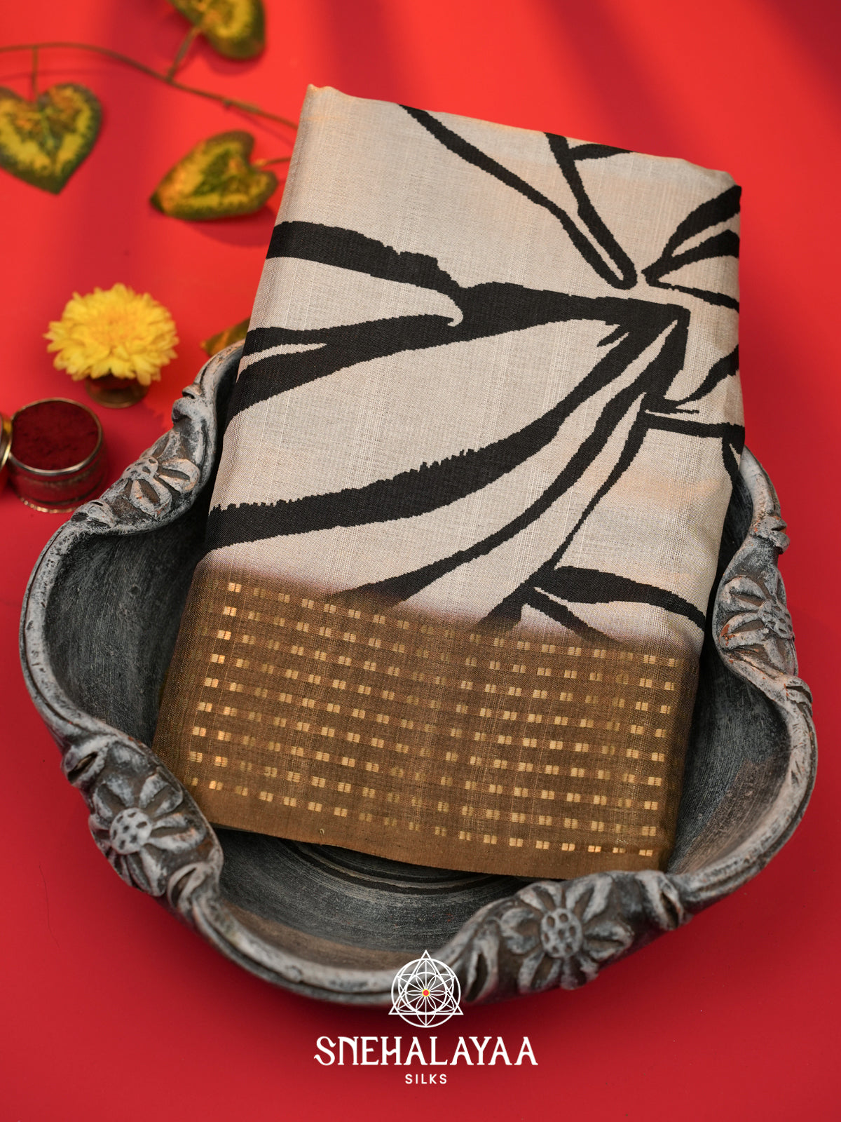White with Brown  Tussar Saree