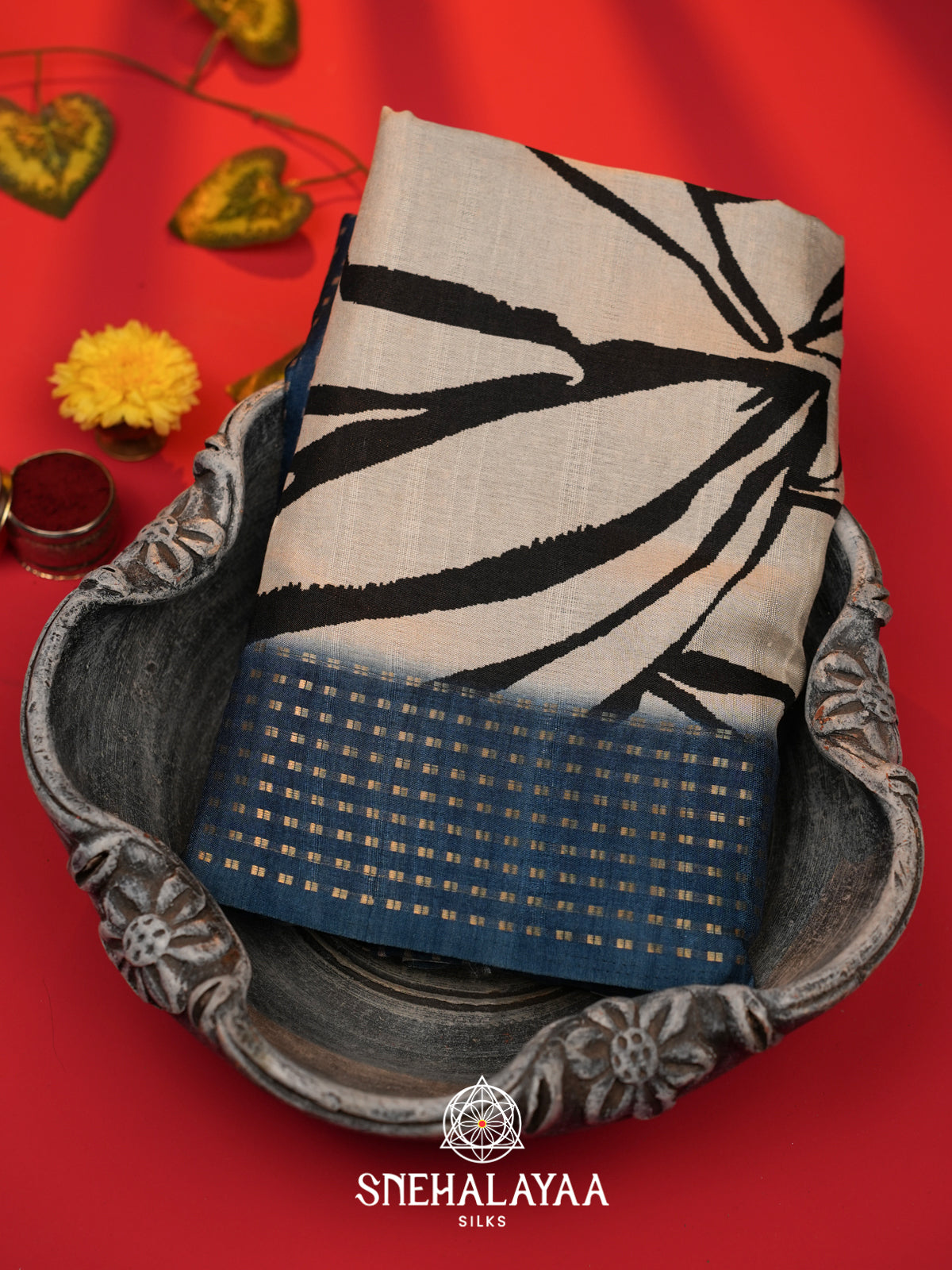 White with Blue  Tussar Saree