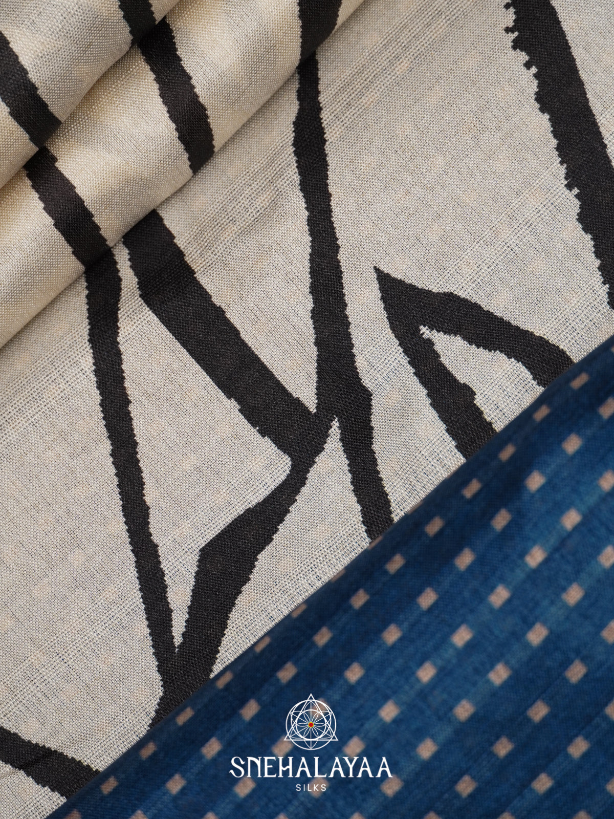 White with Blue  Tussar Saree