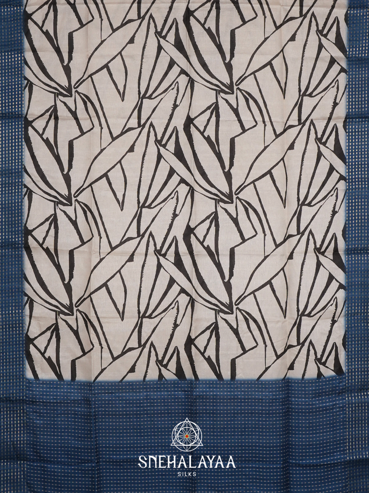 White with Blue  Tussar Saree