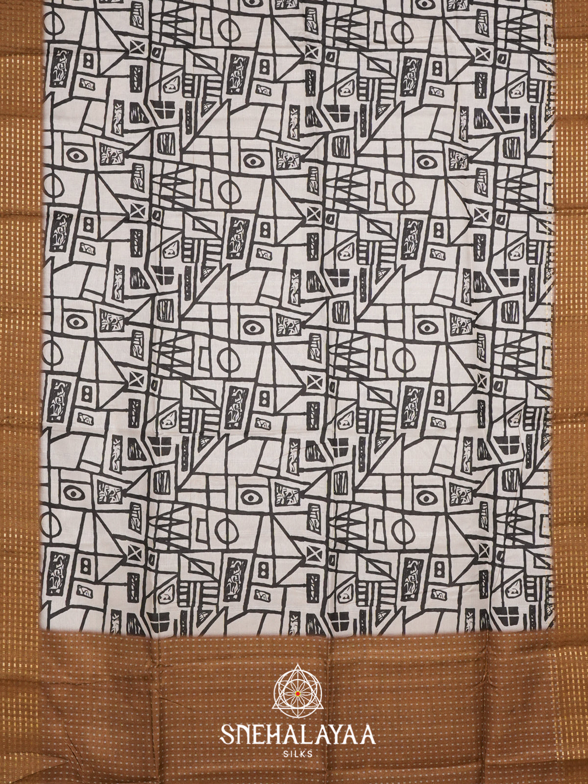 White with Brown  Tussar Saree