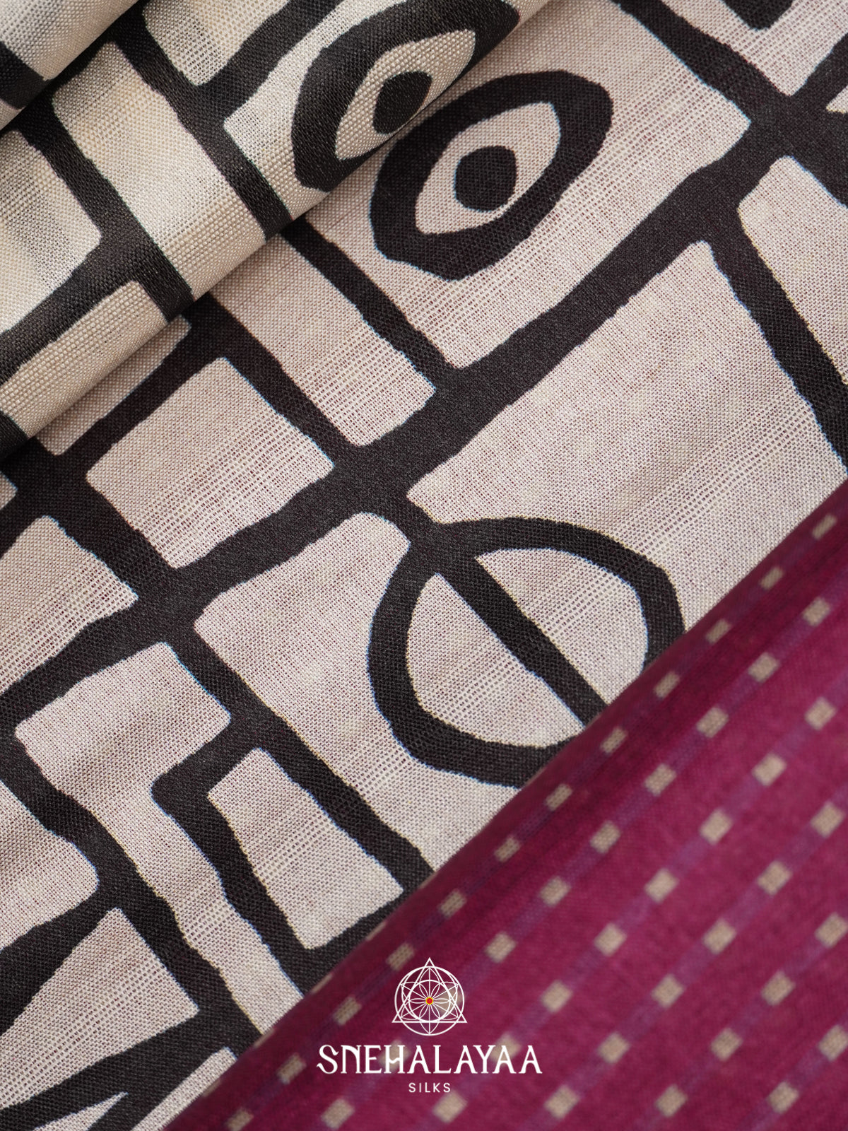 White with Magenta  Tussar Saree