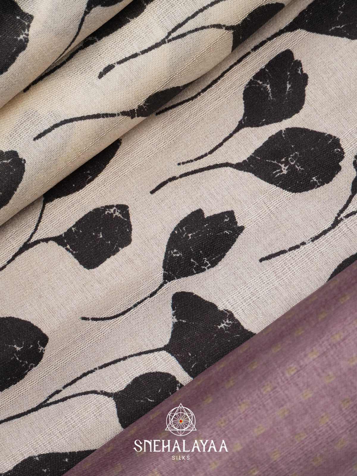 White with Mauve  Tussar Saree