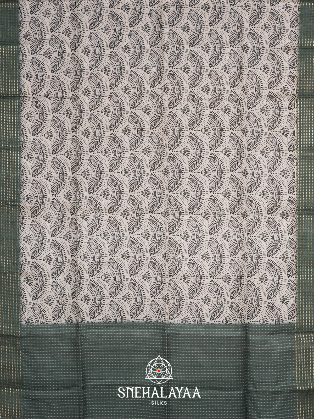 White with Moss Green  Tussar Saree