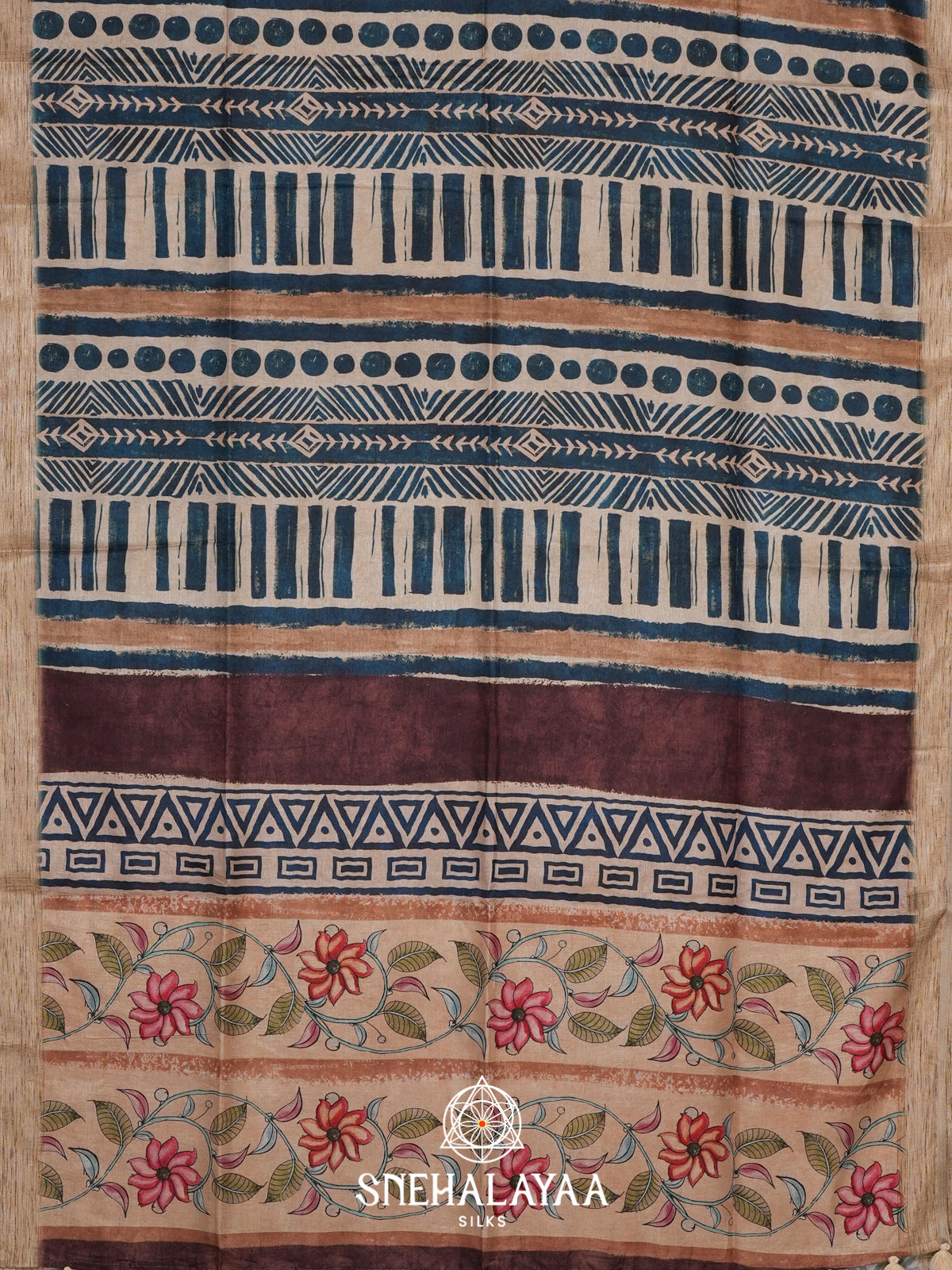 Cream with Blue  Tussar Saree