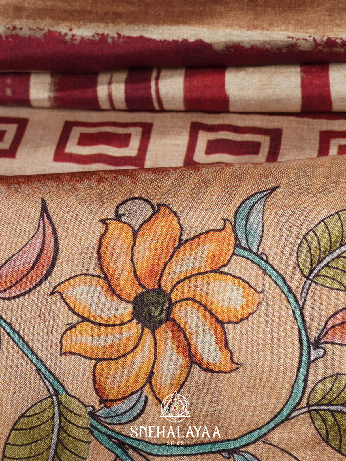 Cream with Maroon  Tussar Saree
