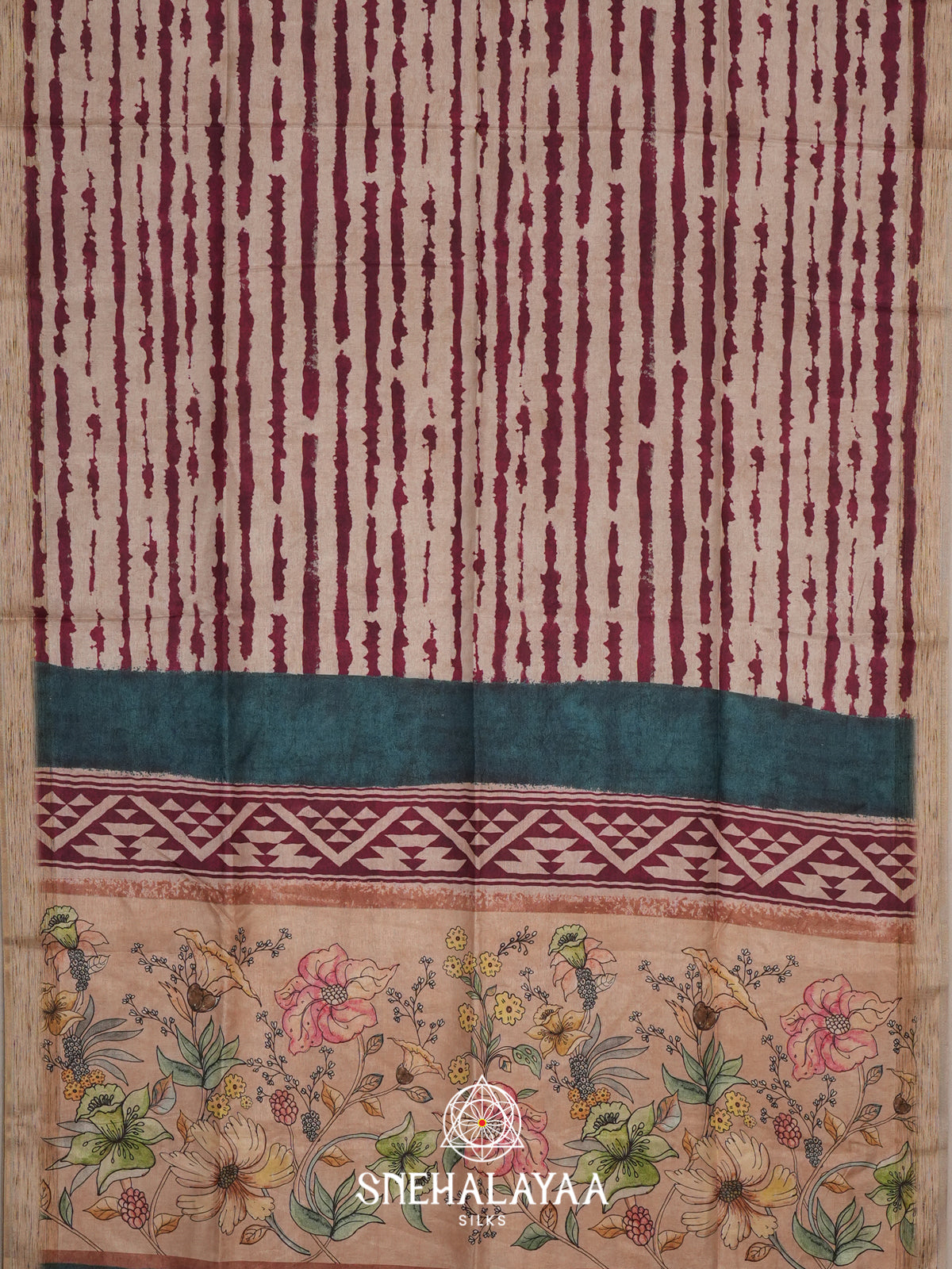 Cream with Magenta  Tussar Saree