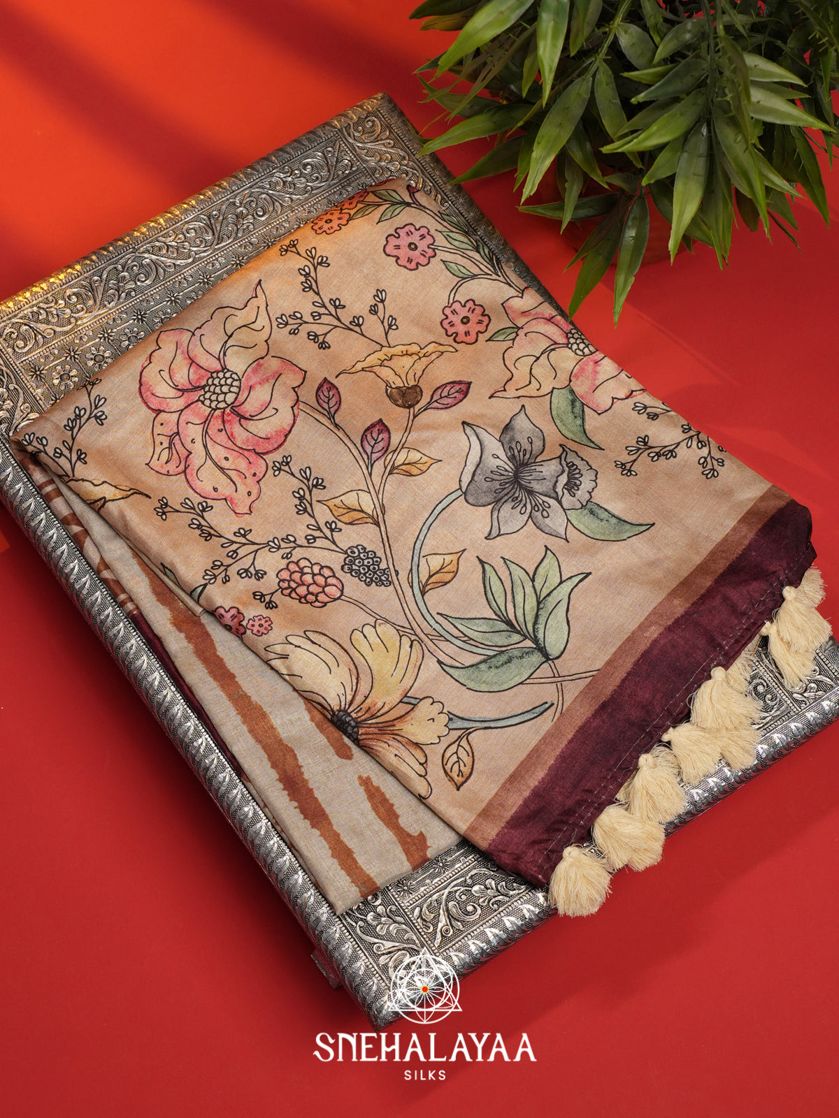 Cream with Mustard  Tussar Saree