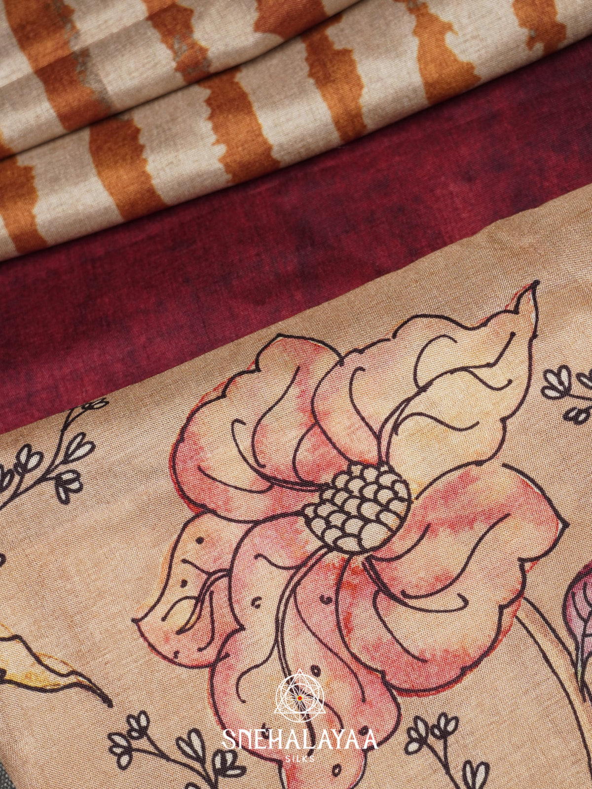 Cream with Mustard  Tussar Saree