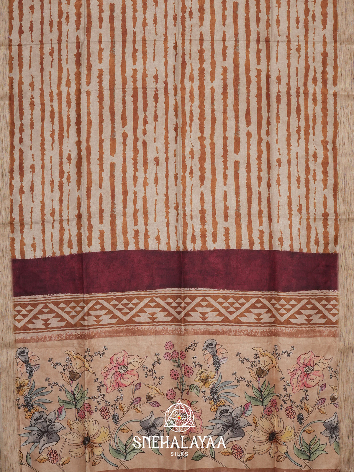 Cream with Mustard  Tussar Saree