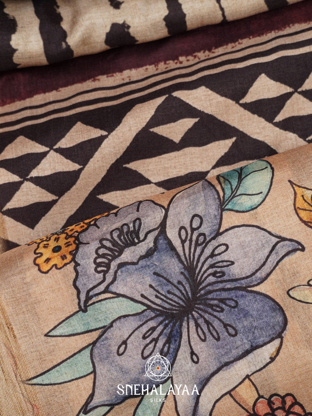 Cream with Black  Tussar Saree