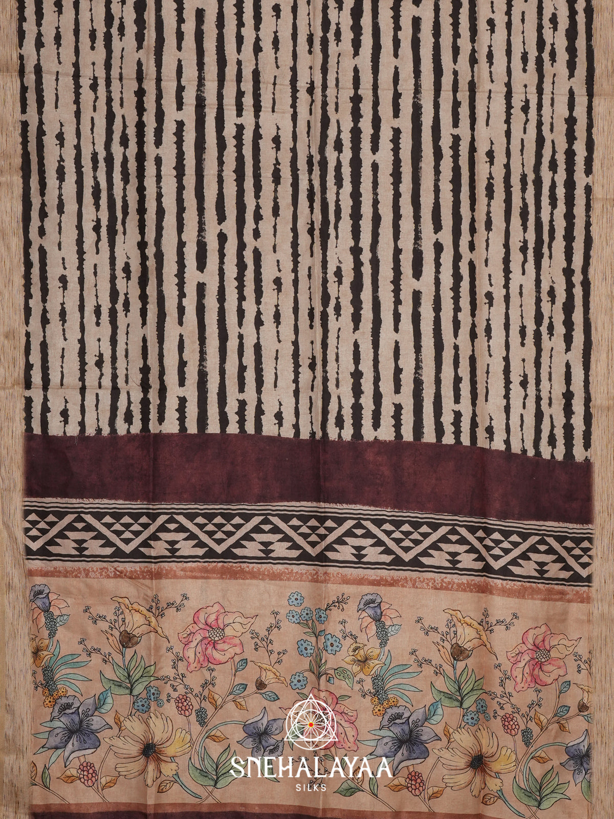 Cream with Black  Tussar Saree