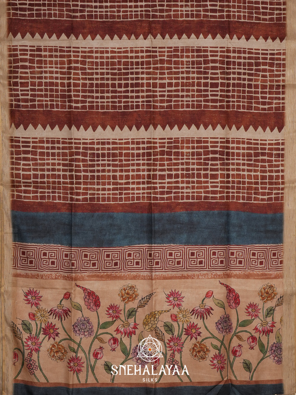Beige with Brown    Tussar Saree