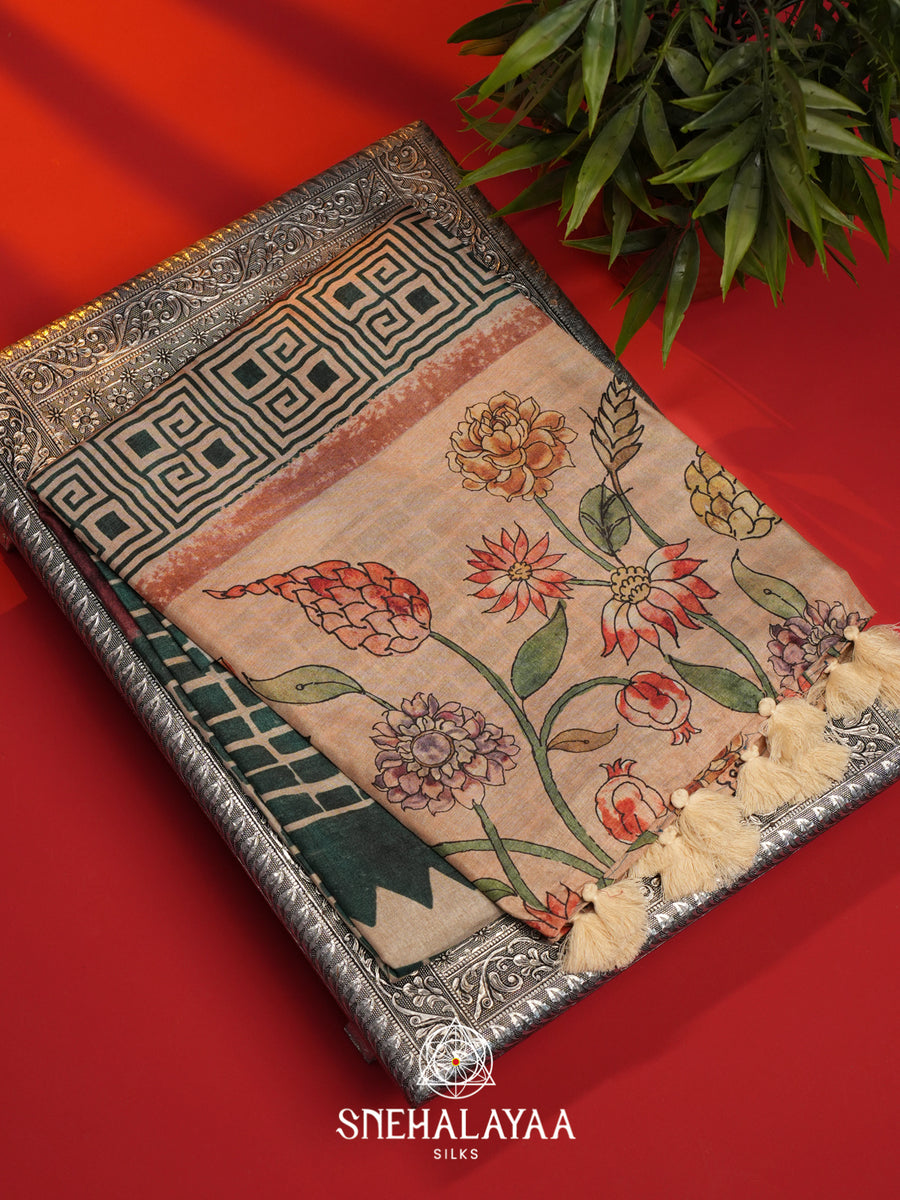Beige  Tussar Saree