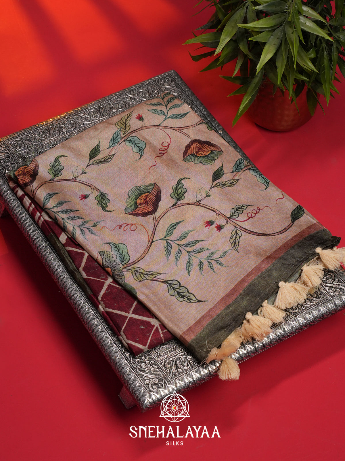 Maroon Tussar Saree