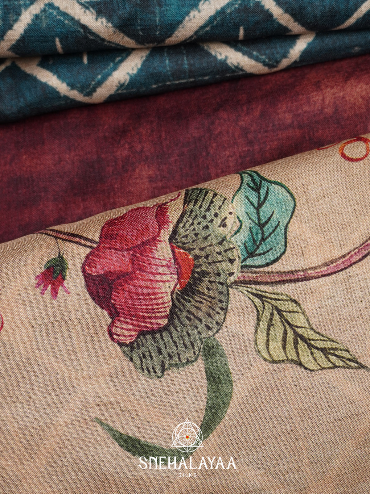 Beige with Teal Blue  Tussar Saree