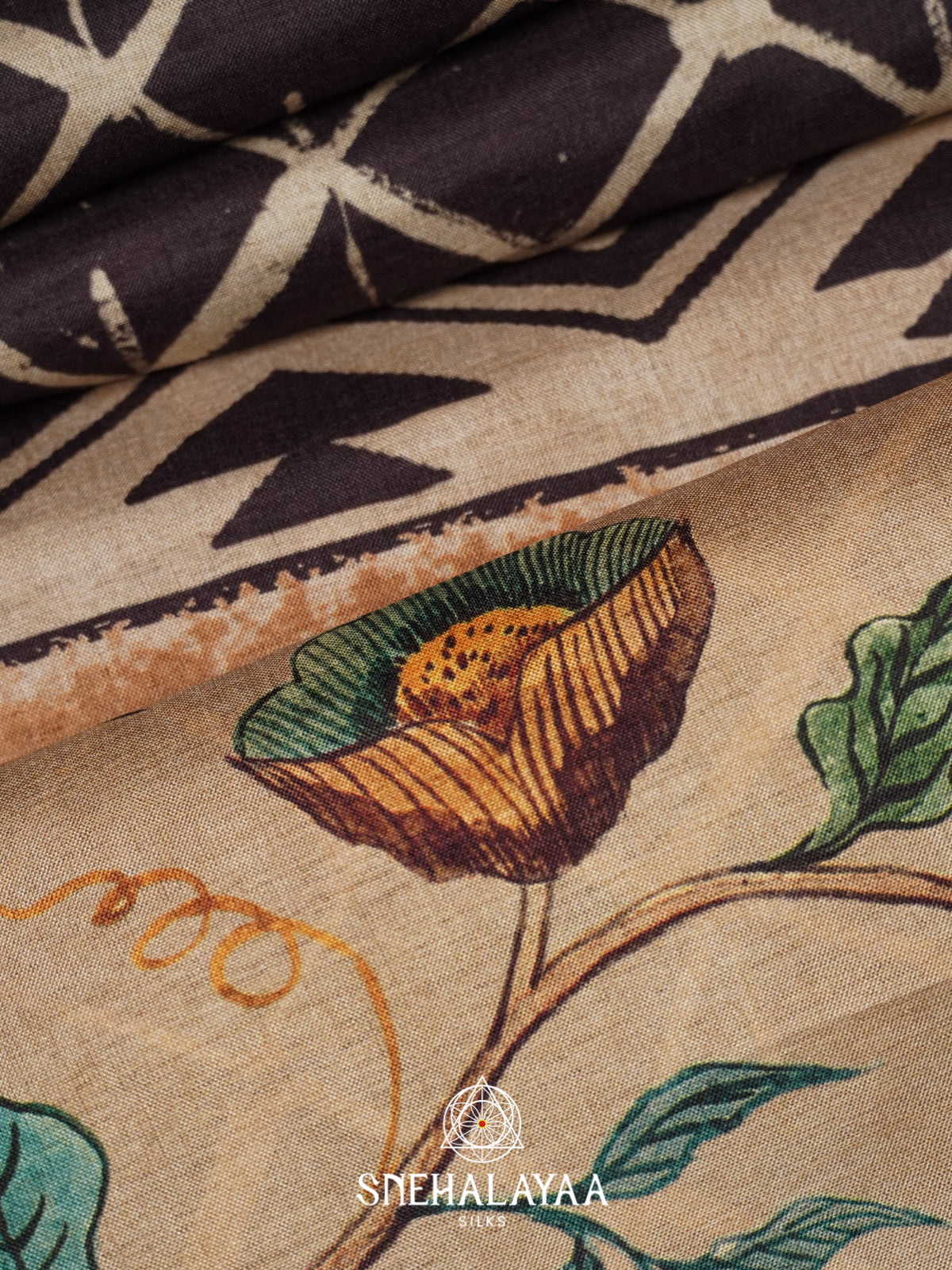 Beige with Brown  Tussar Saree