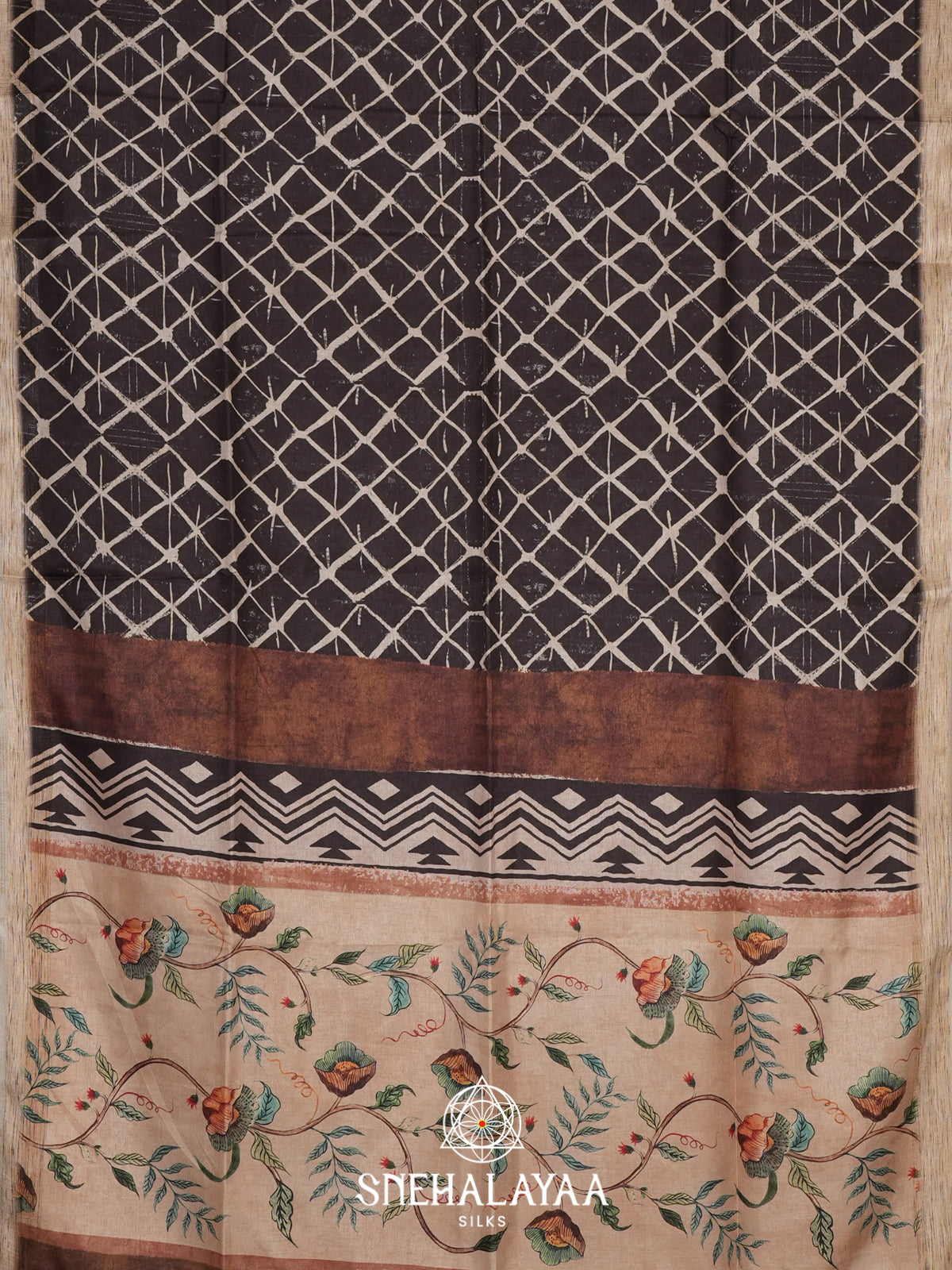 Beige with Brown  Tussar Saree