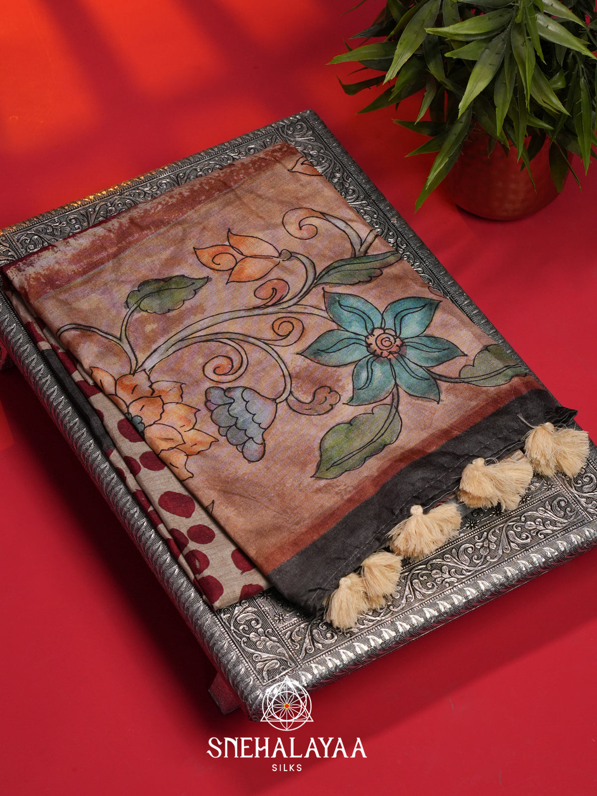 Beige Tussar Saree