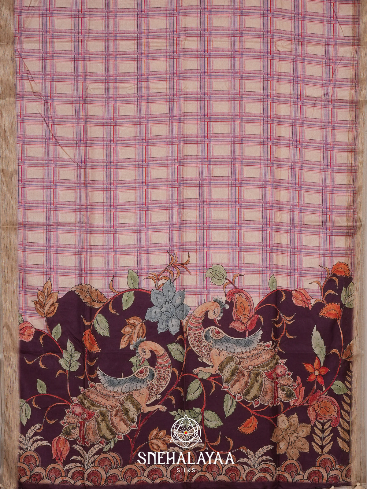 White with Purple  Tussar Saree