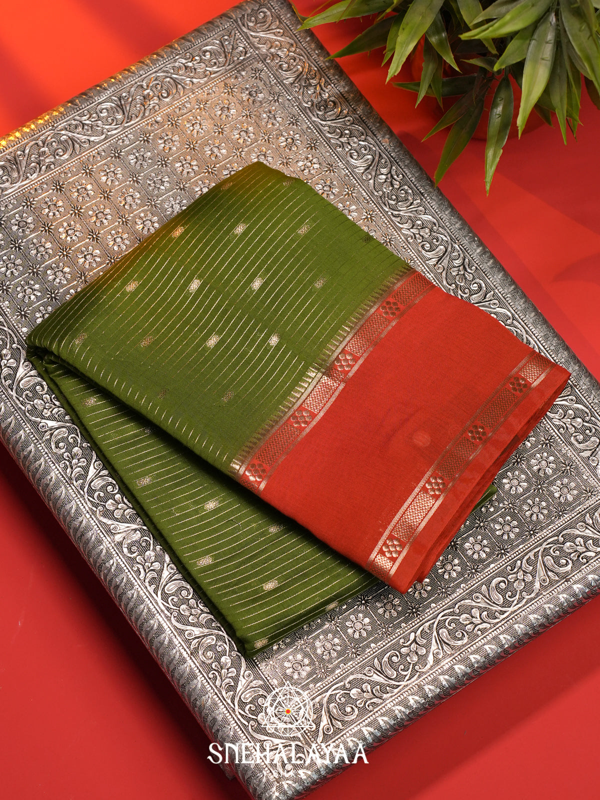 Olive Green  Chanderi Saree