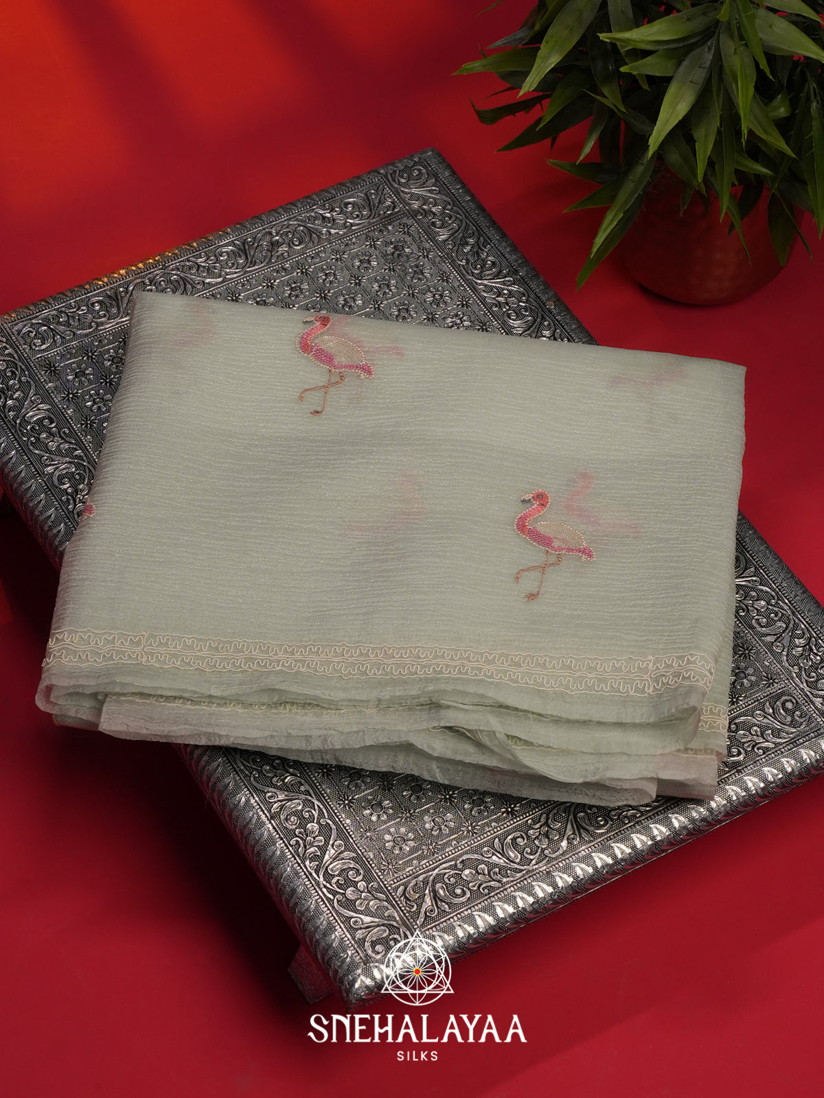 Off White Crushed Tissue Saree