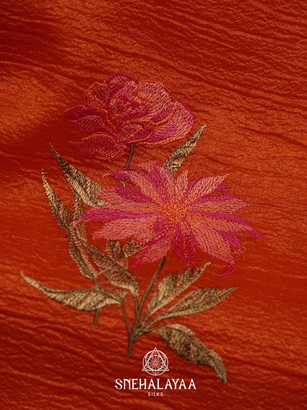 Orange Crushed Tissue Saree