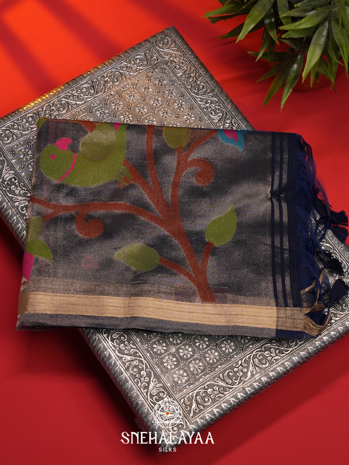 Navy Blue  Matka Tussar Saree with Paithani Pallu