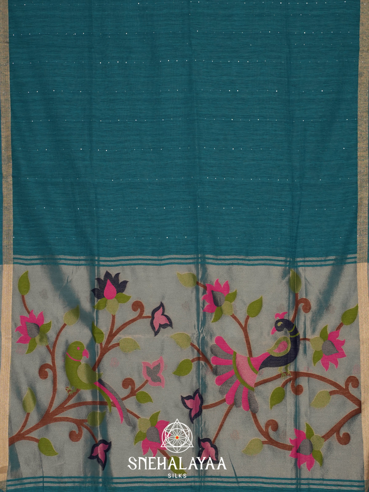 Ramar Green  Matka Tussar Saree with Paithani Pallu