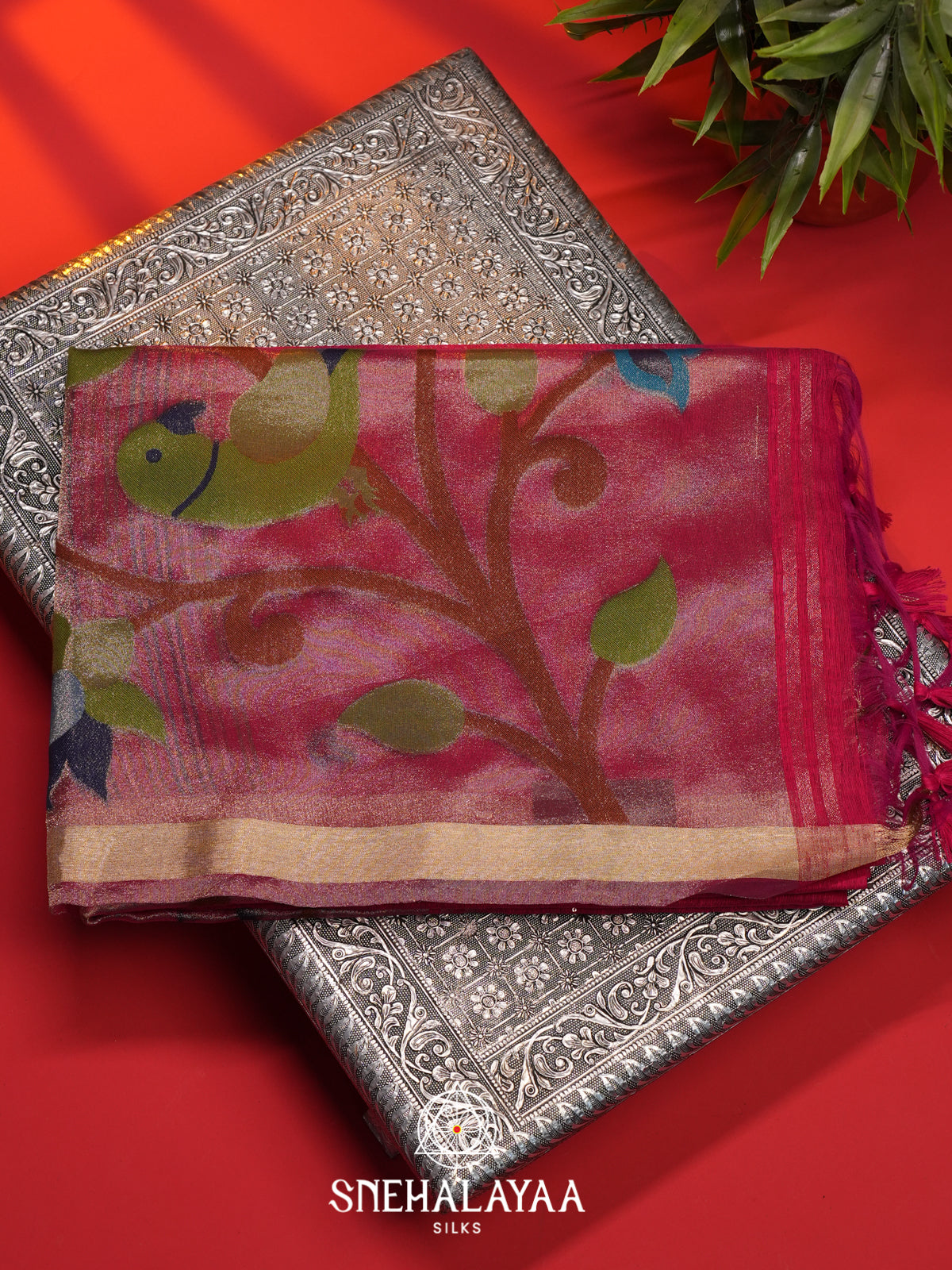Magenta  Matka Tussar Saree with Paithani Pallu