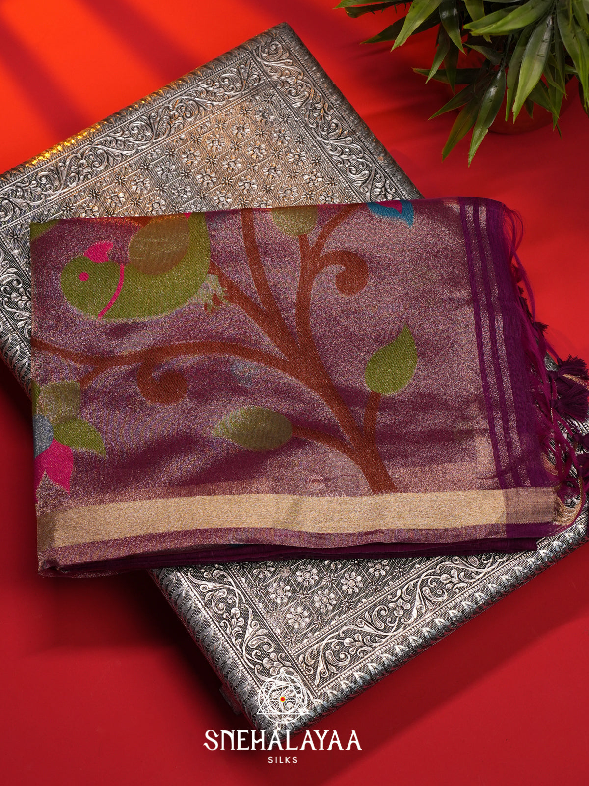 Purple  Matka Tussar Saree with Paithani Pallu