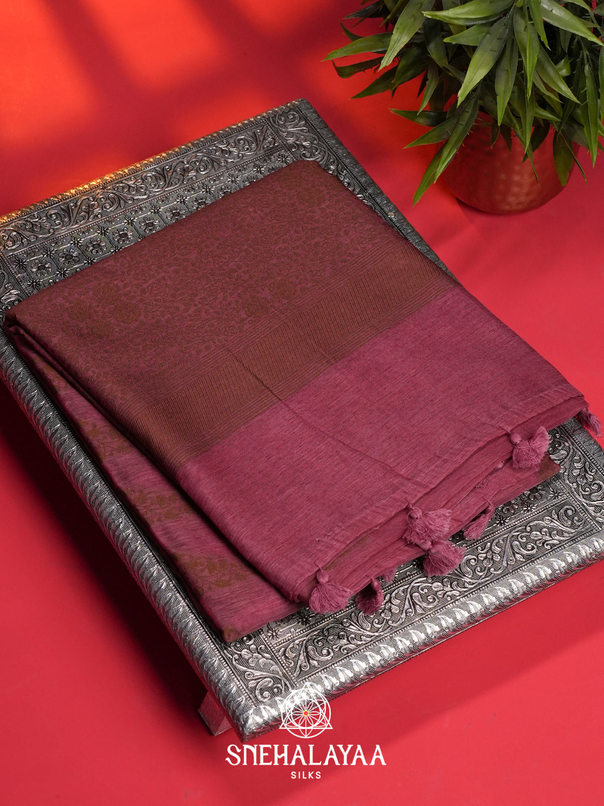 Wine Linen Saree
