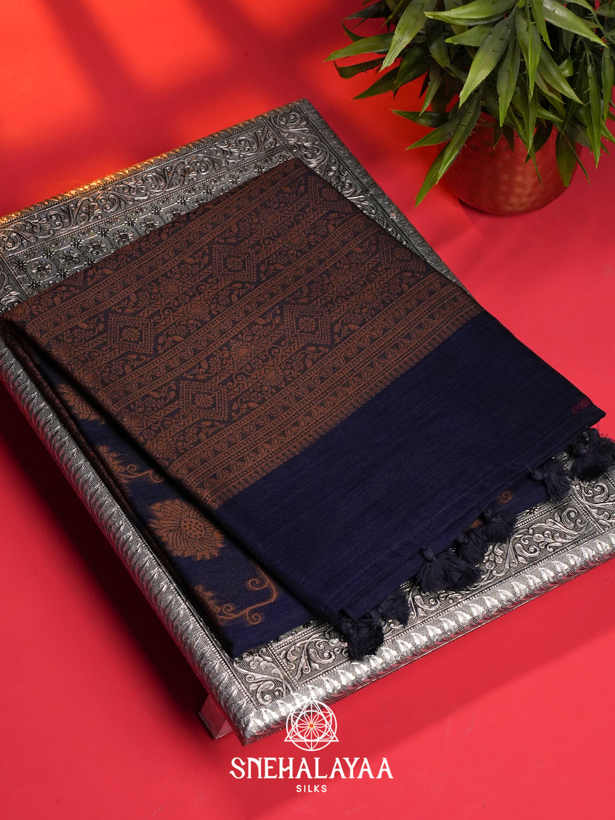 Navy Blue Linen Saree