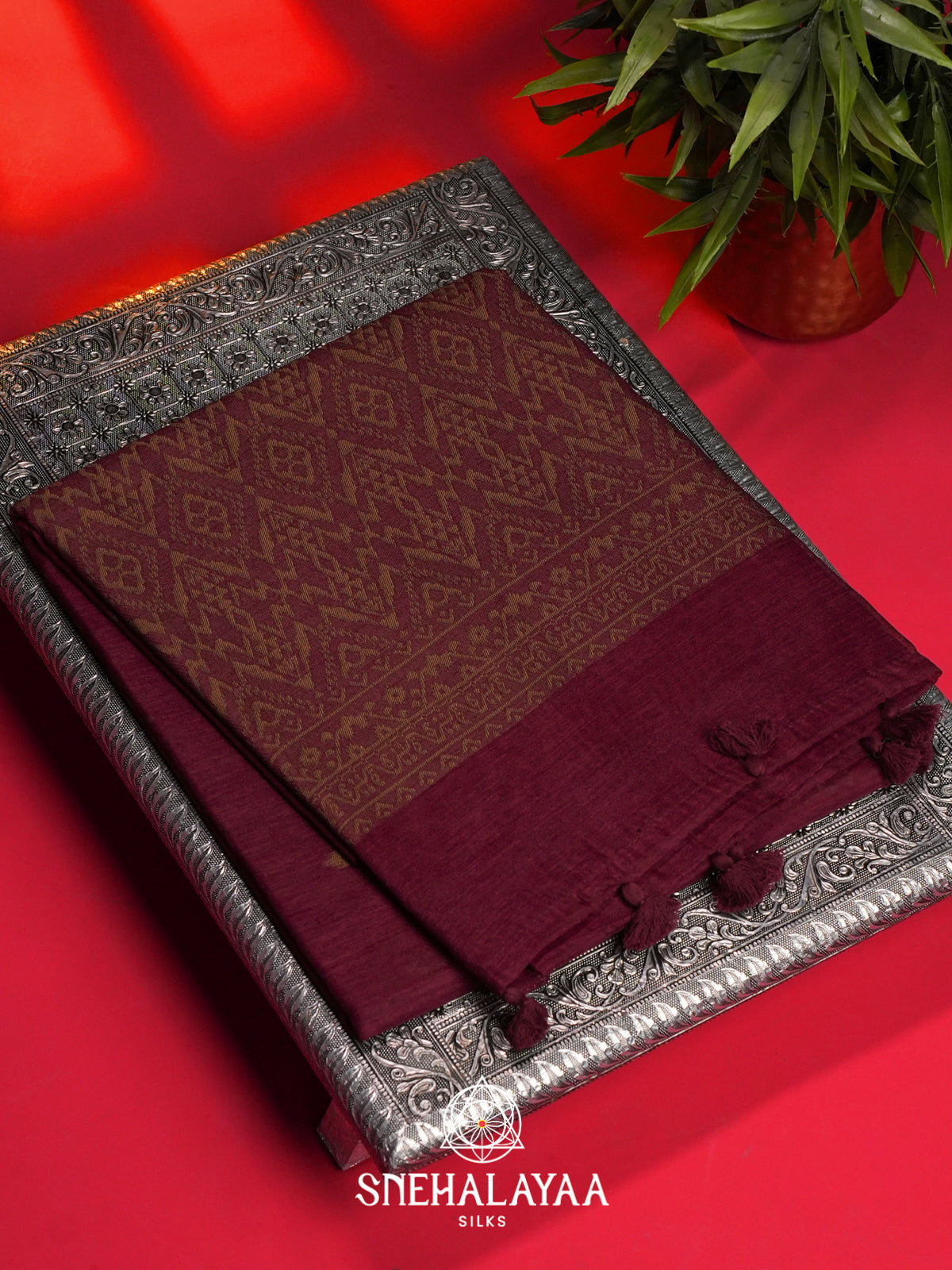 Wine Linen Saree