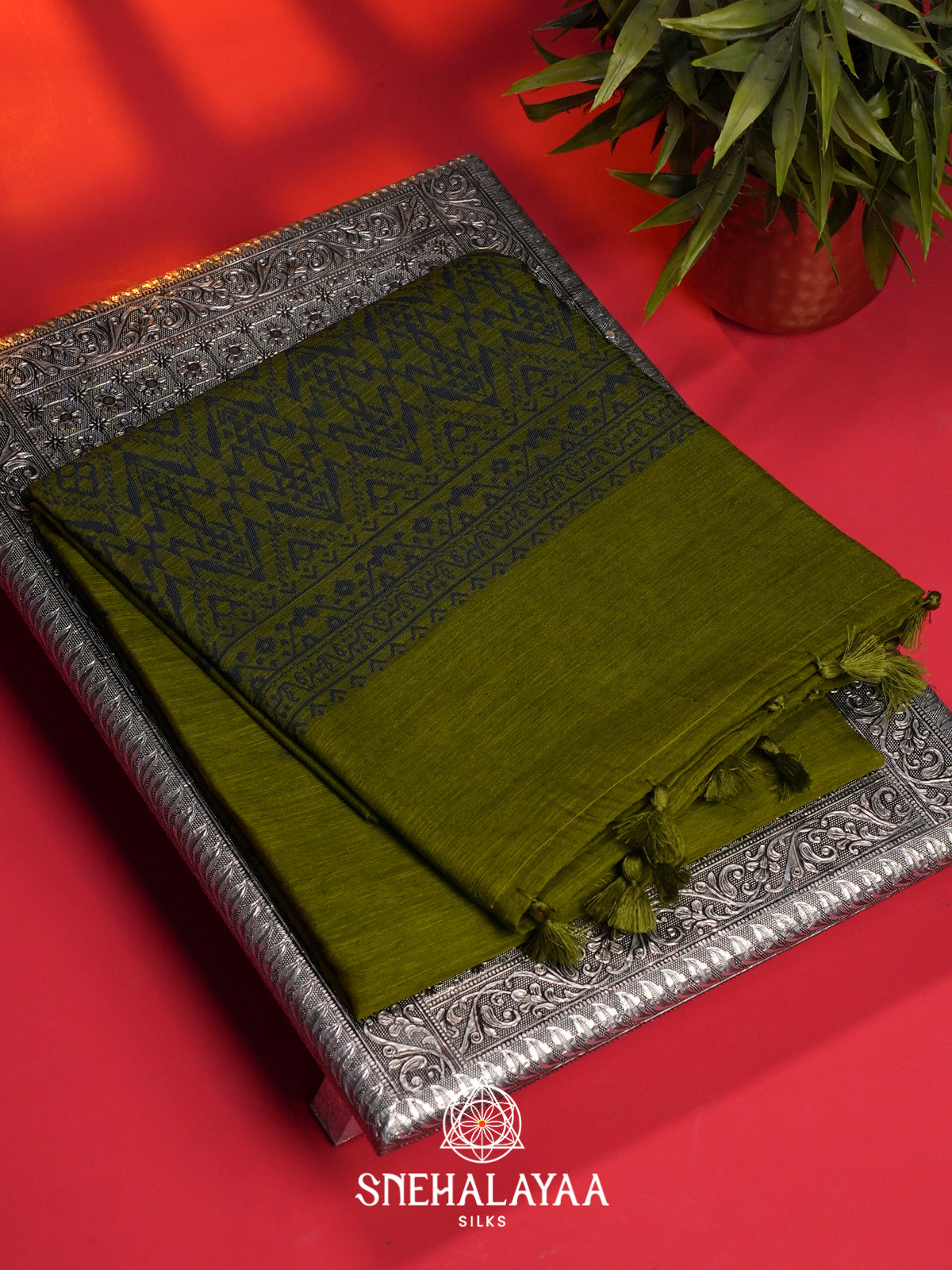 Mehendi Green Linen Saree
